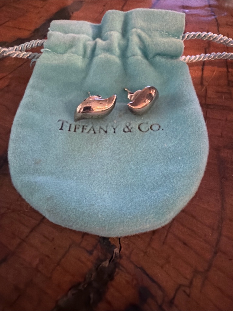 Tiffany & Co. Sterling Silver Feather Stud Earrings On Tiffany Blue Pouch
